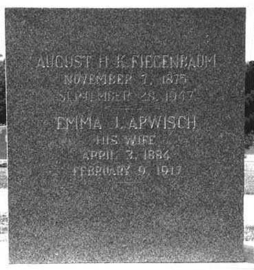Grave marker of August H. K. and Emma J. (Apwisch) Fiegenbaum