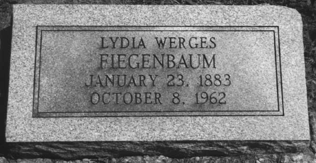 Grave marker of Lydia E. (Werges) Fiegenbaum