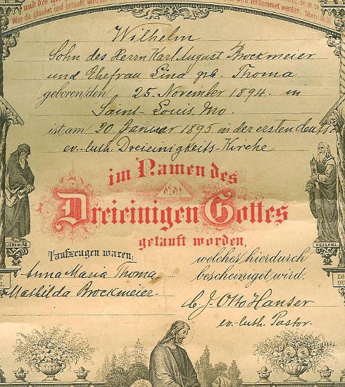 Wilhelm Brockmeyer's baptism certificate