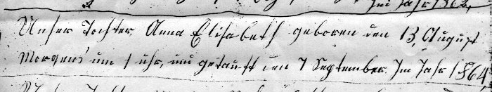 family's record of Anna Elisabeth Fiegenbaum's birth and baptism