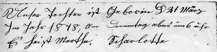 family's record of Martha C. Fiegenbaum's birth