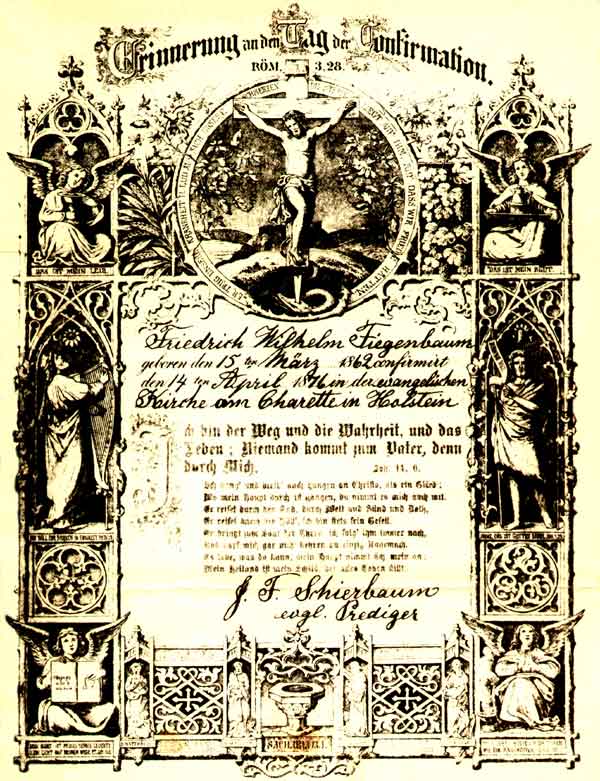 confirmation certificate for Wilhelm Friedrich Fiegenbaum