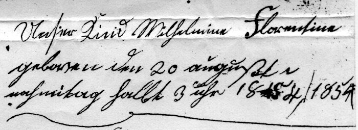 family's record of Wilhelmine F. Fiegenbaum's birth