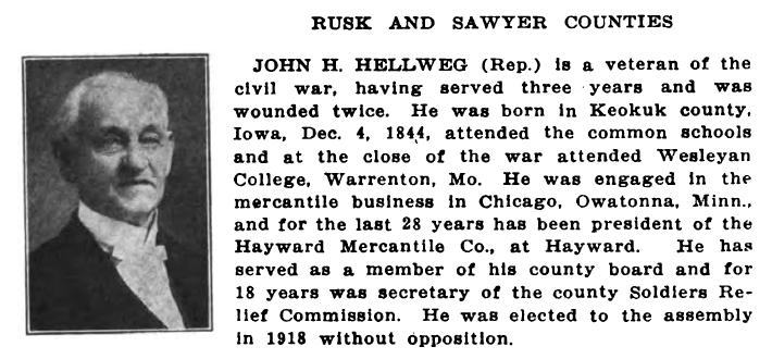 portrait and brief biographical sketch of Johann H. Hellweg, published in 1919.