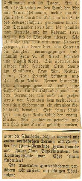 second half of German-language obituary for Franz Friedrich Wilhelm Nolte
