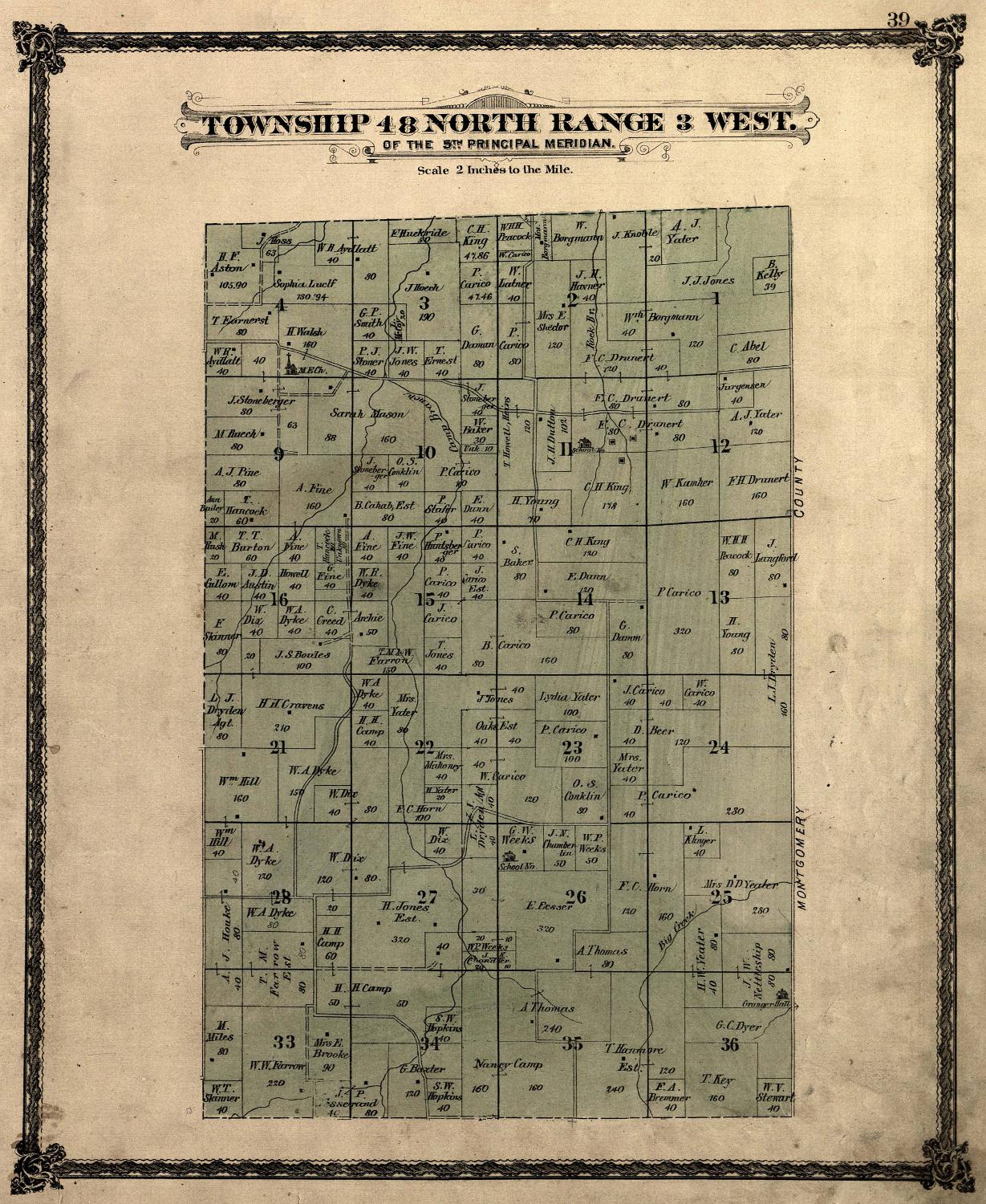survey map showing the northern part of Camp Branch Township. in Warren County, Missouri in 1877