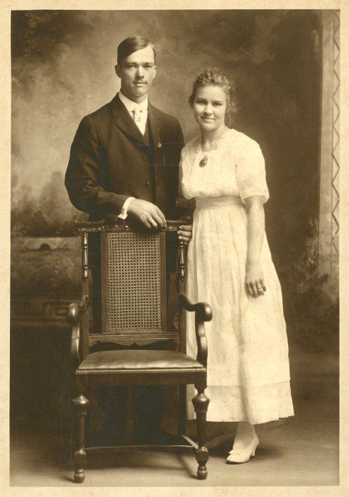 studio photographic wedding portrait of Martin and Clara (Drewel) Fiegenbaum