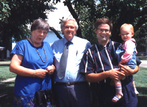 Hermanda (Lagemann) Fiegenbaum, J. W. Fiegenbaum, and Eric N. Fiegenbaum holding his daughter, Katherine.