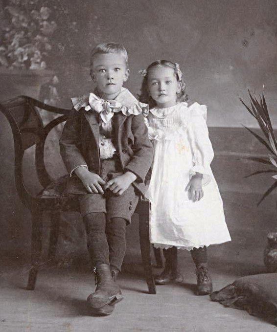 studio photographic portrait of Martin H. and Emma F. Fiegenbaum as children