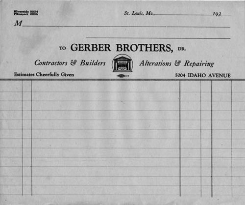 photograph of a blank invoice from Gerber Brothers