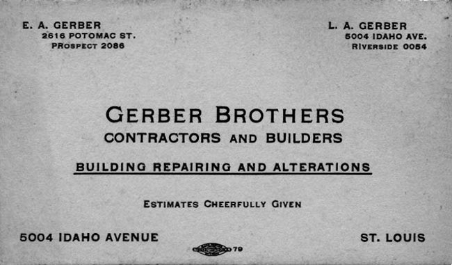photograph of the Gerber Brothers business card