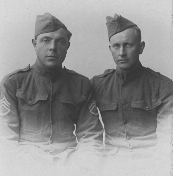 photographic portrait of Sergeant Eugene Adolph Gerber and an unidentified friend during World War I